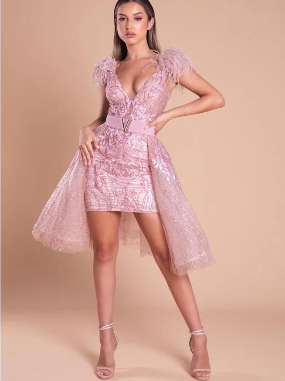 Portia and Scarlett - PS21101 Embellished Deep V Neck Fitted Dress